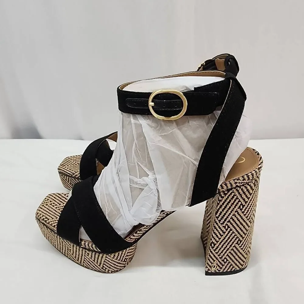 Sam Edelman Size 10 Nolita Black Block Heel Open Squared Toe Ankle Strap Heeled - Picture 6 of 9